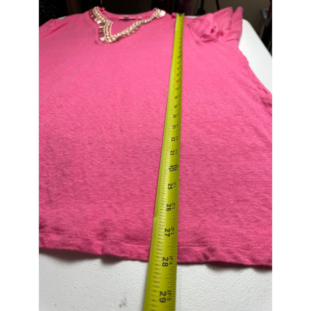 Chico’s Pink 100% Linen Beaded Embellished V-Neck Tunic Top XXL Resort Summer - Picture 6 of 9